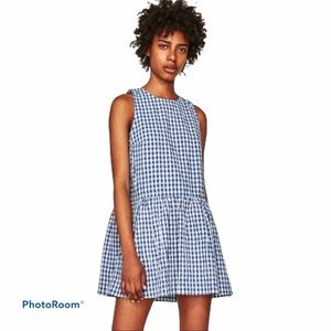 Zara Trafaluc Full Check Dress Blue Gingham Dress